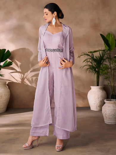 Fabulous Lavender Hand Work Organza Designer Co-Ord Set
